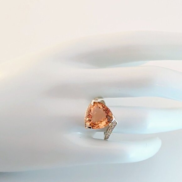 Huge Champagne Quartz Trilliant Fantasy-Cut Sterling Silver Cocktail Ring Size 8 - Picture 5 of 11